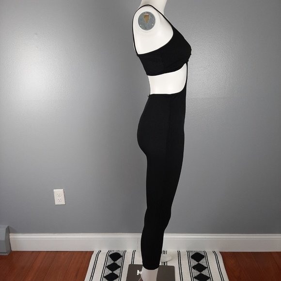 DO MY SELF Womens Jumpsuit Size Large Black Ribbed Knit One Piece Cropped - Picture 5 of 8